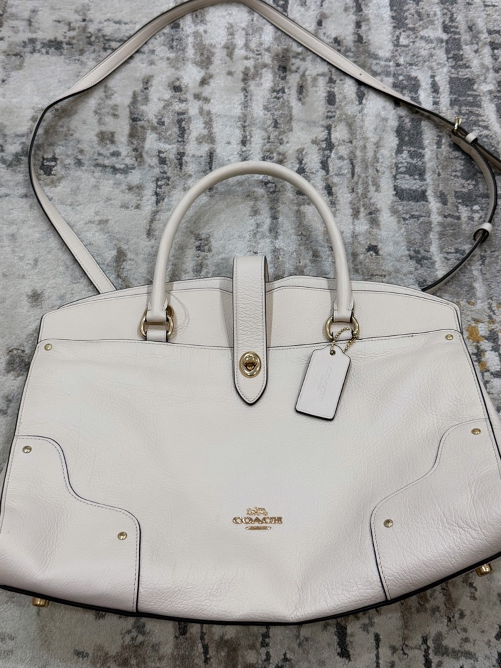 Coach Cream Leather Tote with Gold Accents
